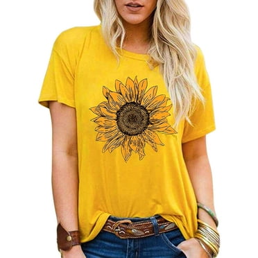 Liquidation d'Économies d'Été! PEZHADA Hauts pour Femmes, Hauts d'Été pour Femmes, Chandail Décontracté à Imprimé de Lettres à Manches Courtes T-Shirt Hauts Chemise Jaune G