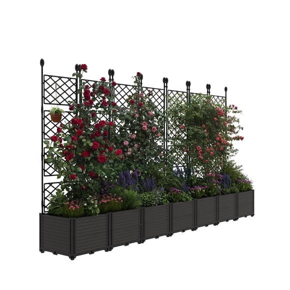 3/4/7pcs Plastic Plant Box With Metal Trellis, Raised Garden Bed With Trellis Planter for Climbing Plant, Outdoor Raised Planter Box Privacy Screen