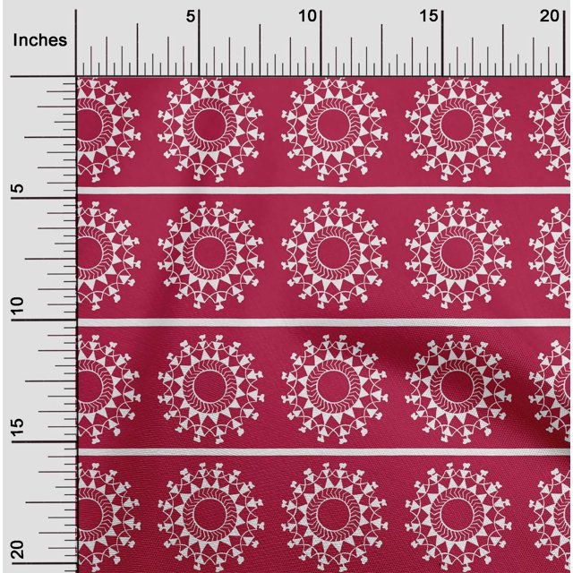 oneOone Viscose Chiffon Fabric Stripe & Mandala Block Printed Fabric 1 Yard 42 Inch Wide