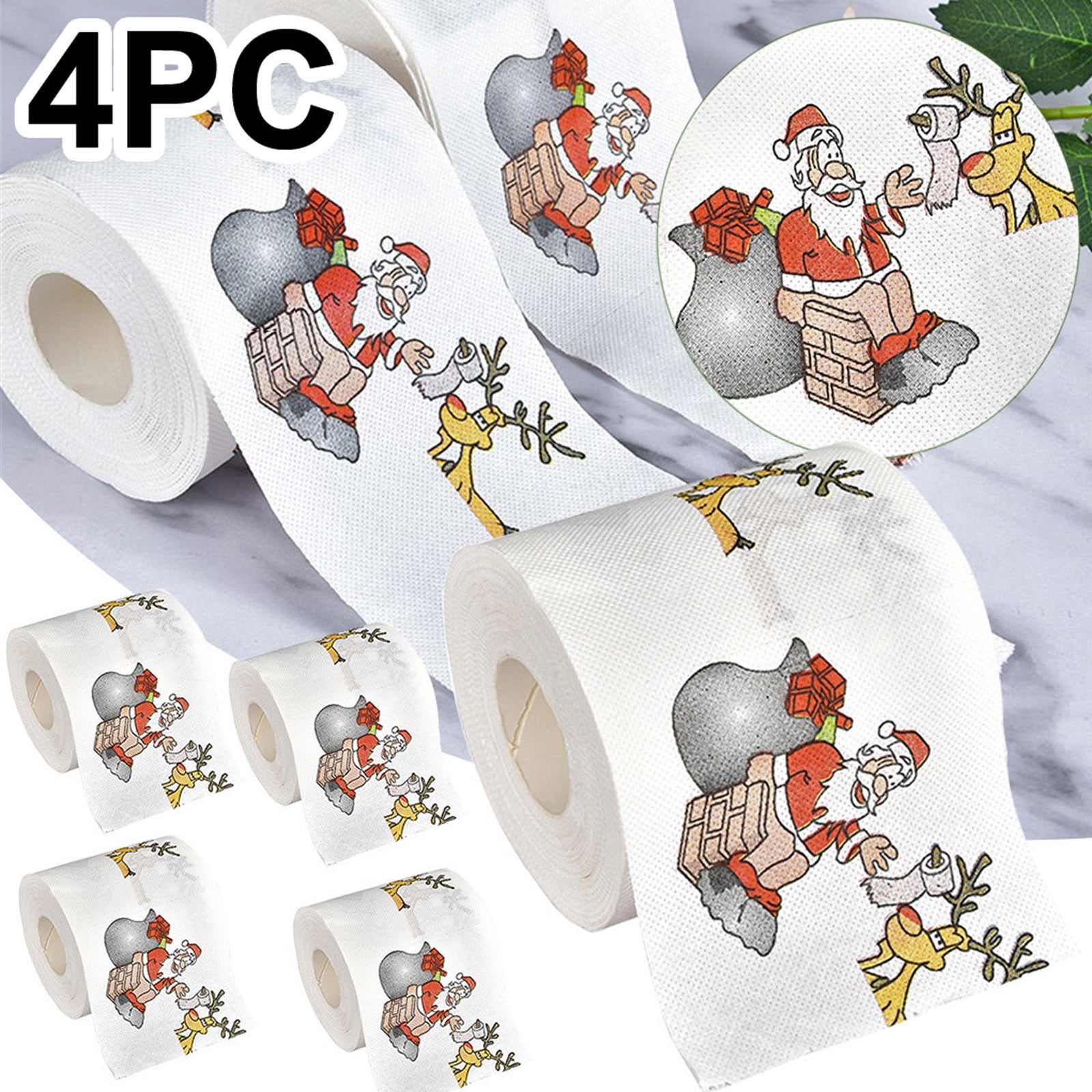 Suncoda Roll Paper, Christmas Pattern Color Toilet Paper Santa Christmas Tree Printed Tissue