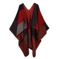 thumbnail image 1 of lionlar Poncho Cape à Carreaux pour Femmes, Châle à Blocs de Couleur, Rouge, 1 of 9