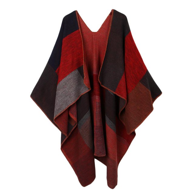 lionlar Poncho Cape à Carreaux pour Femmes, Châle à Blocs de Couleur, Rouge