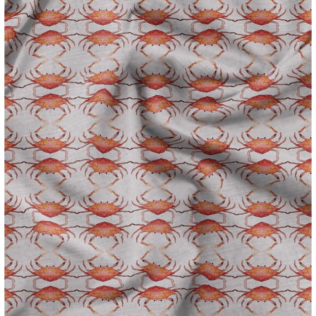 Soimoi Grey Viscose Chiffon Fabric Crabs Ocean Print Sewing Fabric Yard 42 Inch Wide