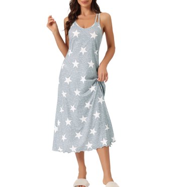INSPIRE CHIC Women's Pajama Dress Slip Round Neck Cross Back Camisole Long Nightgowns M Light Gray