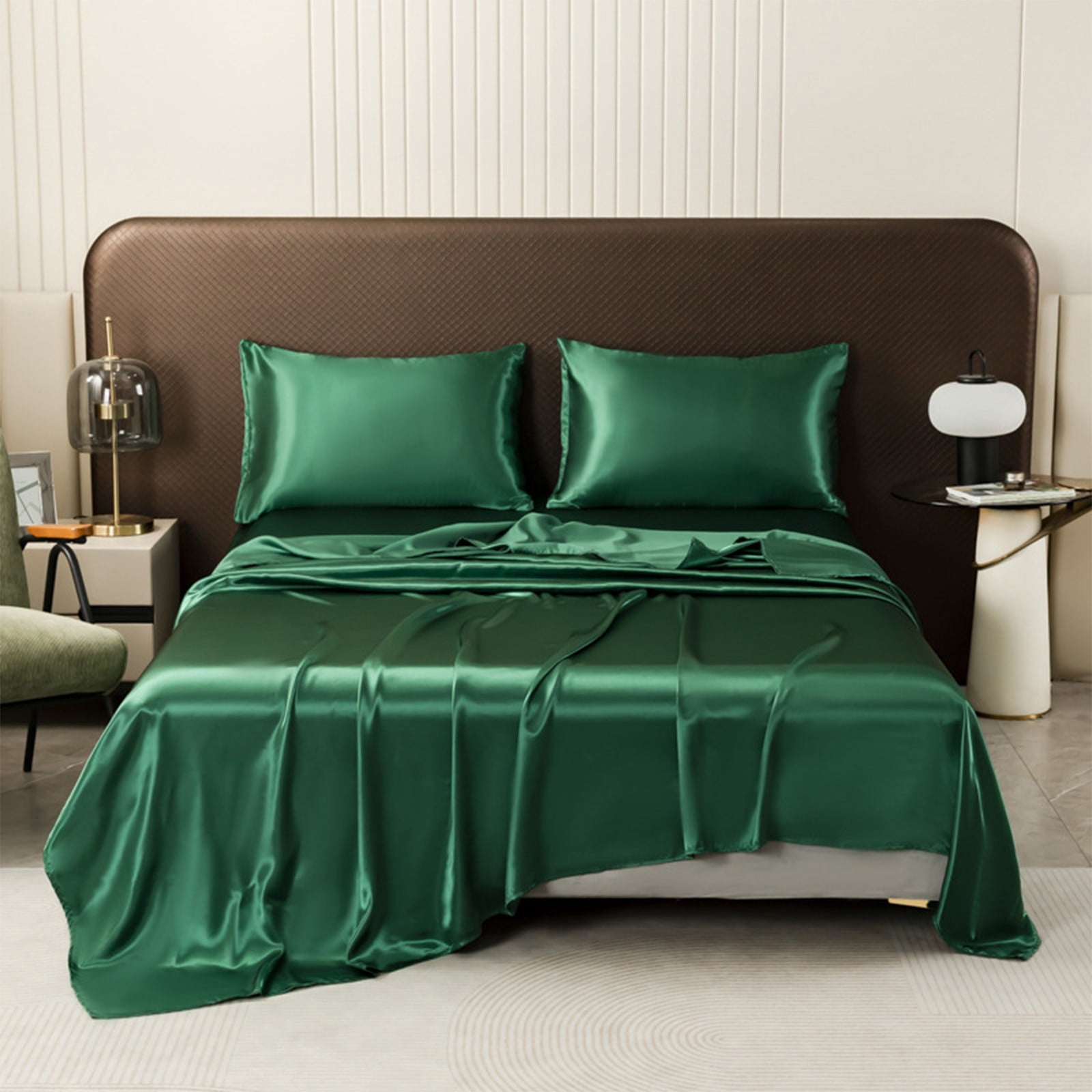 EGNMCR Drap et Taie d'Oreiller en Satin Mat Uni Doux Style Hôtel en Soie, Taille Simple, Draps et Taies d'Oreiller en Polyester