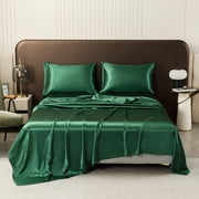 Full Size Bed Sheet Set | 3 Piece Polyester Satin Sheets with Pillowcases | Soft Solid Matte Hotel Quality Bedding for Home Bedroom | Breathable Microfiber Bed Linens