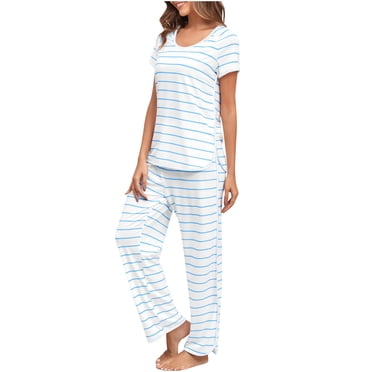 COM1950s Shorts for Women, Women's Pajama Sets, Stripe Pajamas Set Women Two-Piece Nightwear Short Sleeve Sleepwear Soft Side Split Loungewear Pjs Sets, Pajamas for Women, Pajama Set for Women