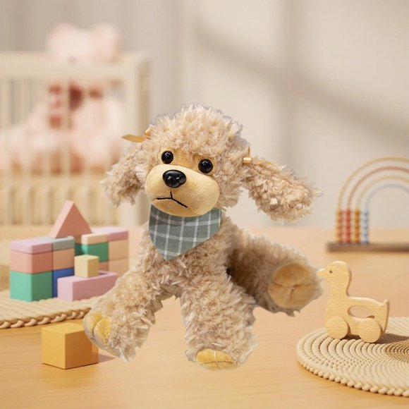 Fufafayo Scarf Poodle Plush Dog DollToy, 11 Inch Lifelike Simulated Poodle Stuffed Animal, Adorable Faux Fur Puppy Figure for KidsGirlsBoys Birthday Festival Wedding Gift
