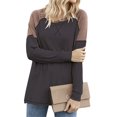 thumbnail image 3 of Femmes Côté Fendue Ourlet Cou Manches Longues Couleur Bloc Pull Top, 3 of 4