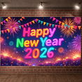 thumbnail image 5 of Colorful Fireworks 2026 New Year Banner Shiny Stars Happy New Year Display Champagne Glass Design Party Balloons 2026 Celebration Backdrop for New Year Party 2026 Celebration New Year Eve Event, 5 of 5