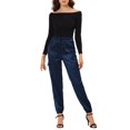 thumbnail image 2 of Unique Bargains Women's Drawstring Elastic High Rise Silky Satin Cargo Solid Pants Royal Blue M, 2 of 6