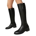 thumbnail image 1 of Knee High Boots for Women Black Leather Pointed Toe Low Heel Motorcycle Riding Tall Boots with Side Zipper, 1 of 8