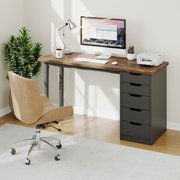 BeesClover Computer Desk 47" with 5 Drawers, Modern Study Table with Storage and Sturdy Metal Legs, Office Desk for Small Spaces, Apartments, Dorm Rooms