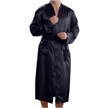 Men Solid Casual Long Sleeves Lace-up Home Pocket Long Pajama Robe