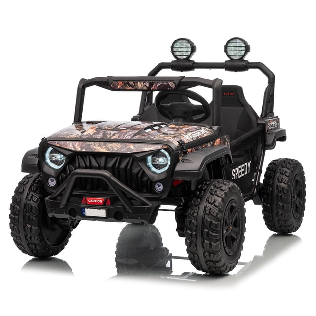 Kids on Wheelz HAVOC 3.0 24V 2-Seater Electric UTV Ride-On Car for Kids with Parent Remote Control, Reinforced Metal Frame, Quad Motors, LED Lights & Bluetooth Music, Maple