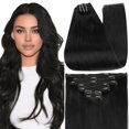 thumbnail image 1 of Full Shine Black Clip in Hair Extensions 24 Inch Remy Hair Extensions Clip in Human Hair Jet Black Natural Hair Clip in Extensions for Long Hair Black Hair Extensions 7 Pieces, 1 of 9