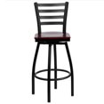 thumbnail image 3 of HERCULES Series Black Ladder Back Swivel Metal Barstool - Mahogany Wood Seat, 3 of 9