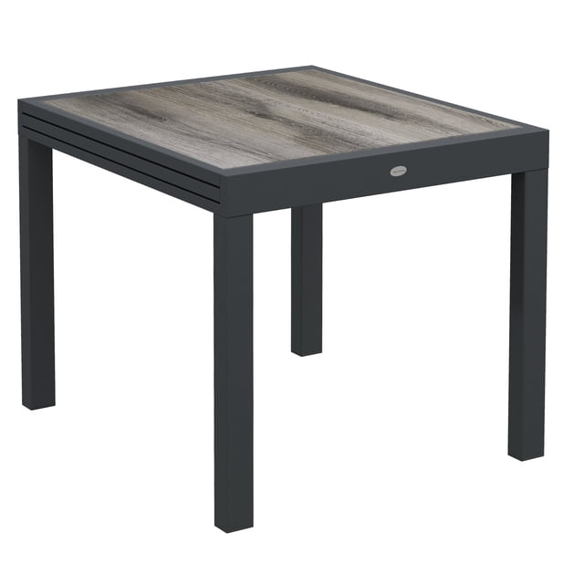 CoSoTower Extendable Dining Table, Rectangular Patio Outdoor Table with Aluminum Frame and Plastic Board Tabletop for Lawn, Grey