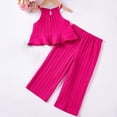 thumbnail image 2 of Plebaso Girls 2 Piece Outfits Summer Ruffle Cami Tops Loose Wide Leg Pants Kids Vacation Beach Clothes Set, 2 of 6