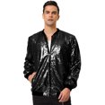 thumbnail image 2 of INSPIRE CHIC Blouson Bomber à Paillettes à Fermeture Éclair à Manches Longues pour Homme Noir P, 2 of 6