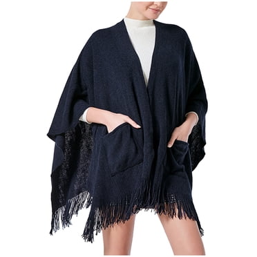 and Winter Shawl Unisex Plain Split Cape Scarf Outside Tassel Knitted Pocket Cape Shawl