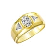 thumbnail image 3 of RYLOS Men's Rings 14K Yellow Gold Classic 7X5MM Oval Gemstone & Diamond Ring White Topaz April Birthstone Rings For Men, Gold Rings Size 13, 3 of 7