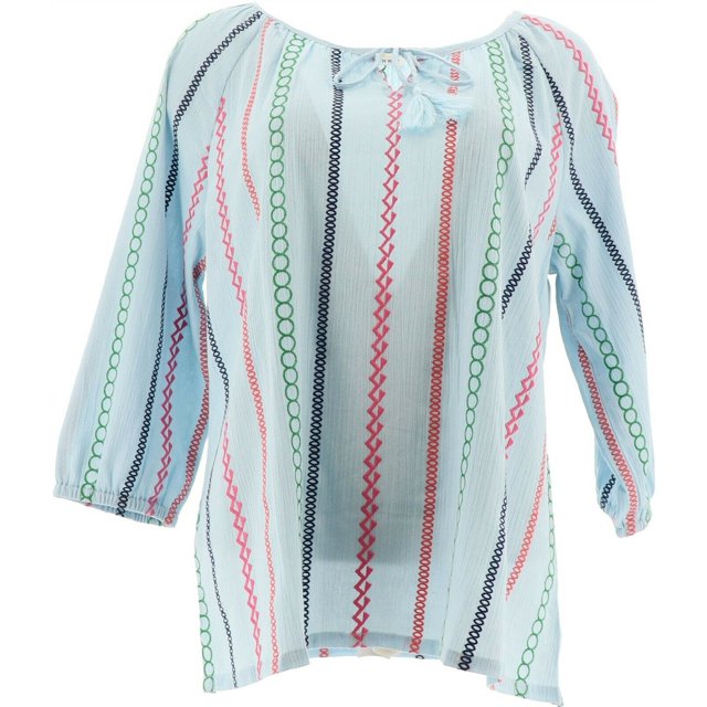 Lemon Way Blouse Paysanne Brodée Bleue L Nouveau 648-415
