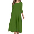 thumbnail image 1 of Pisexur Robe d'Automne pour Femme, Robe Maxi à Manches 3/4, Décontractée, à Cordon, Manches Mi-Longues, Taille Haute, Col Rond, Ample, Longue, avec Ceinture, 1 of 9