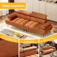 thumbnail image 2 of Canapé-lit Futon 3 Places en Similicuir, Divan Convertible avec Dossier et Accoudoirs Réglables, Brun, 2 of 9