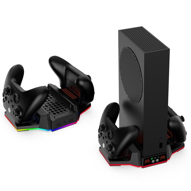 Cooling Stand and Charging Station for Xbox Series S with RGB Lights, Dual Controller Charger and Cooling Fan Accessory for XSS Console with 2 Rechargeable Battery Packs
