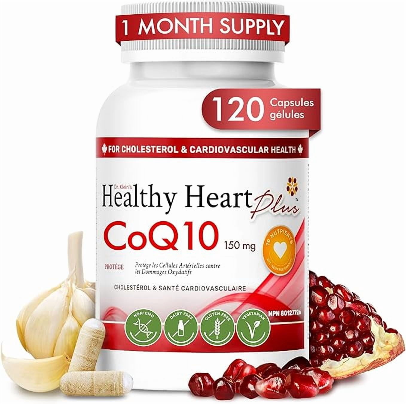 Supplément Cardiovasculaire CoQ10 – Coenzyme Q10, Nattokinase, Grenade, Ail & Lysine pour Cholestérol Sanguin, Circulation & Santé Cardiaque, Supplément pour Hommes & Femmes, 120 Capsules par Rhoziva