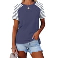thumbnail image 2 of FAIWAD Hauts Grande Taille pour Femmes Blouse d'Été à Imprimé Rayé Manches Courtes Col Rond T-Shirts Tuniques Décontractées Tee, 2 of 3