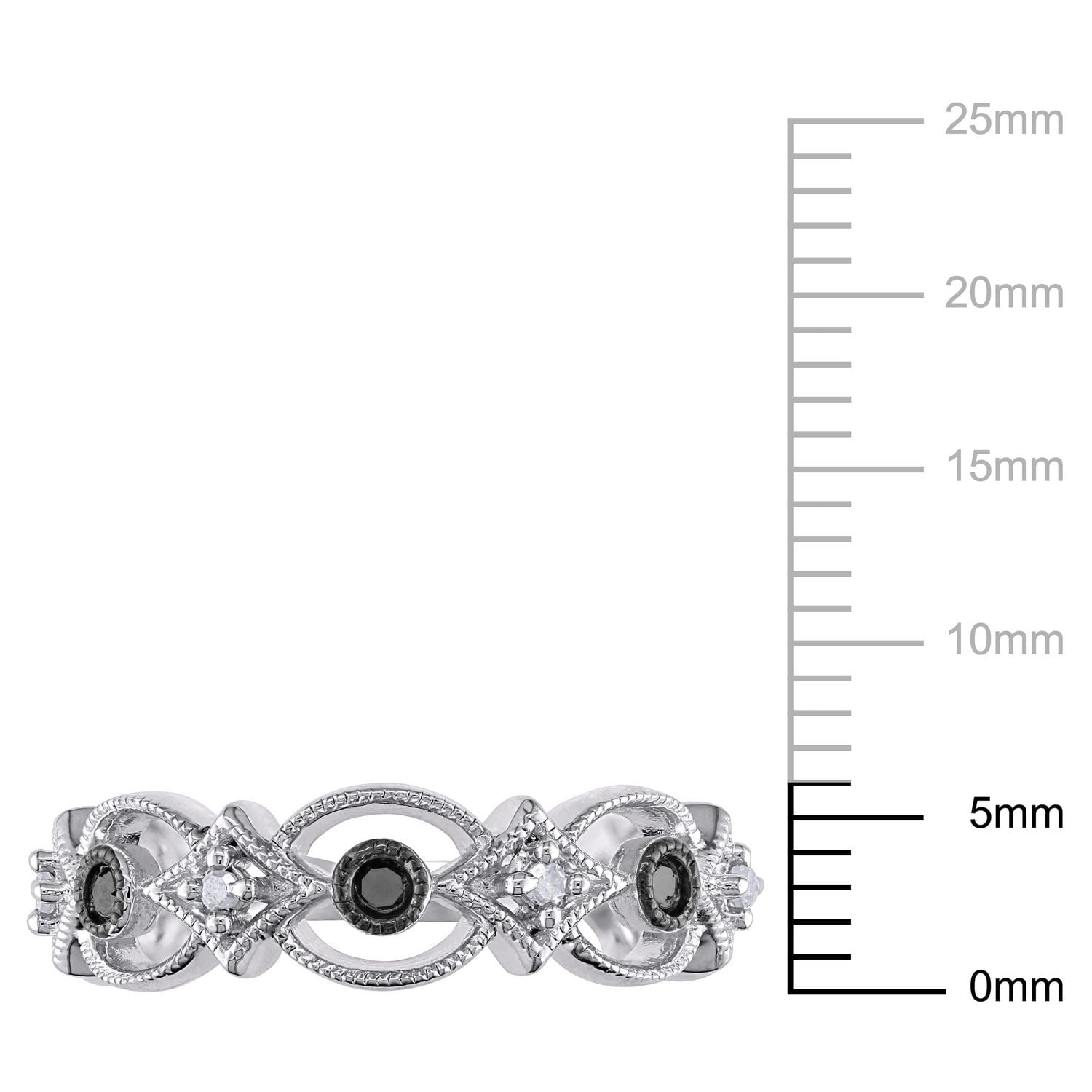 Bague rétro Asteria avec diamants noirs et blancs 1/6 CT poids total en argent sterling