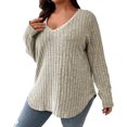 thumbnail image 1 of Besolor Plus Size Long Sleeve Tops for Women V Neck Pullover Sweaters Loose Dressy Curvy Hem Spring Fall Tunic Shirts, 1 of 6