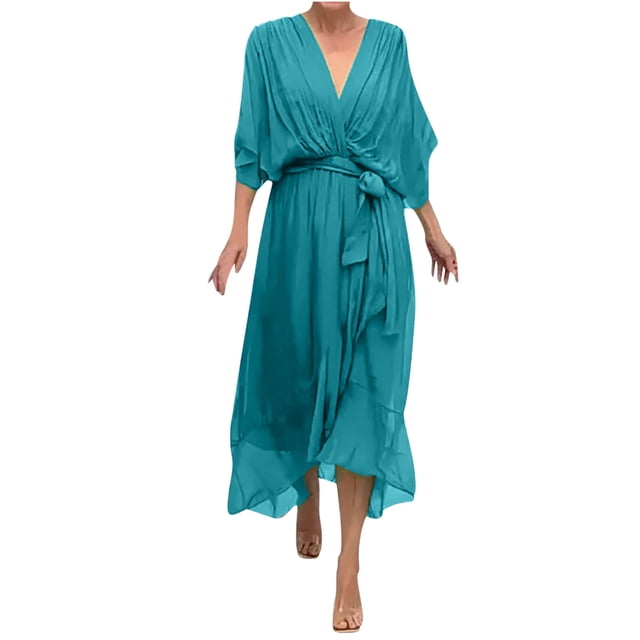 BEFOKA Robe pour Femme Grande Taille, Liquidation de Robes d'Été pour Femmes, Robe Longue Irrégulière Décontractée Unie à Lacets pour Femme
