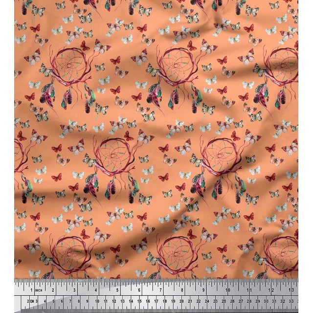 Soimoi Tissu Popeline de Coton Attrape-Rêves & Imprimé Butterfly Tissu au Mètre 42 Pouces de Large
