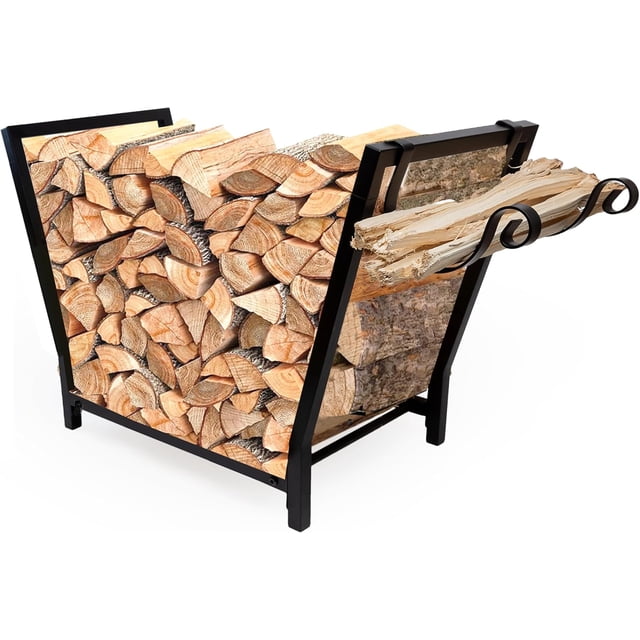 Firewood Rack Outdoor and Indoor Firewood Storage with Kindling Wood Hooks.in Double Coated Fire Wood Rack Rustproof Stable Log Holder and Fireplace Decor Organizer