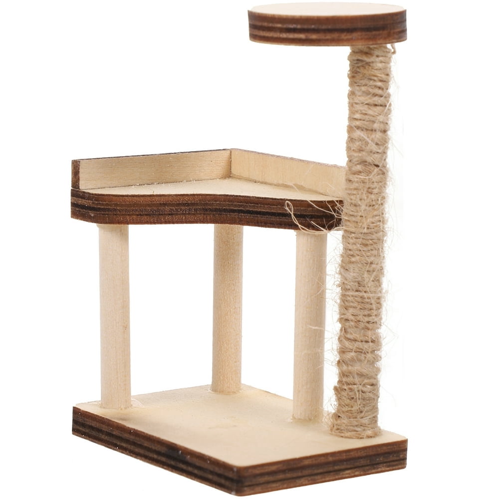 LEEYNEER Miniature Wooden Cat Scratching Post Mini Cat Tree Model Miniature House Accessory