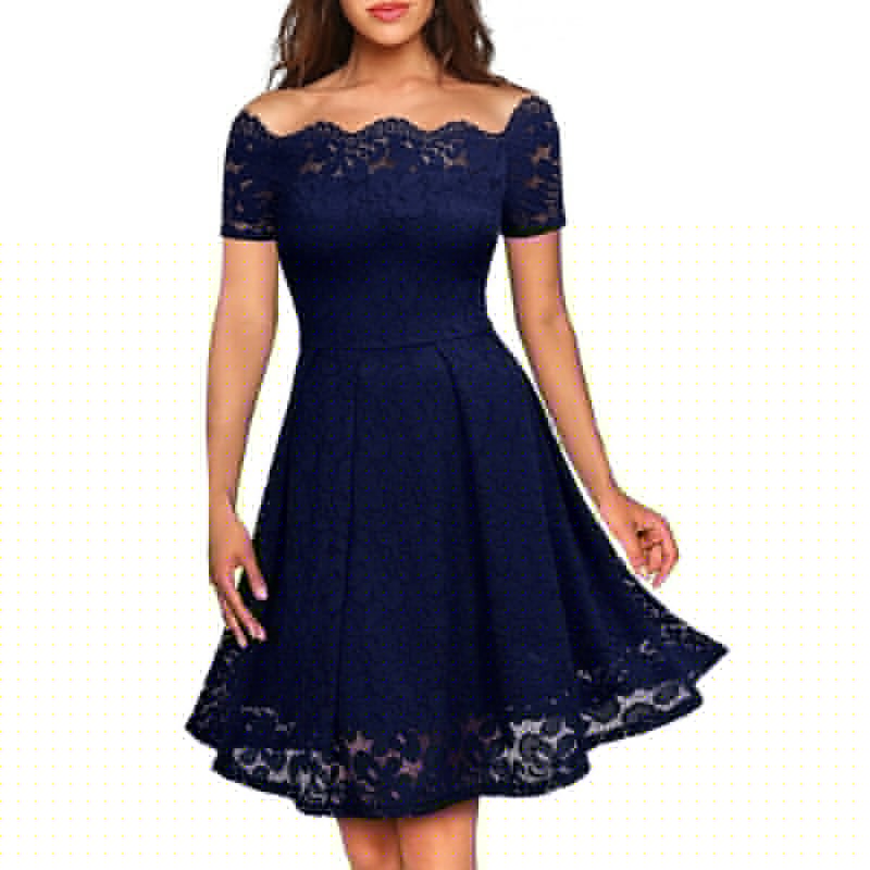 thumbnail image 1 of Robe en Dentelle Sans Bretelles à Manches Courtes pour Femme, Robe de Soirée, 1 of 1