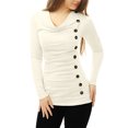thumbnail image 1 of INSPIRE CHIC Haut Froncé à Manches Longues pour Femme à Col Bénitier avec Boutons Décoratifs, 1 of 5