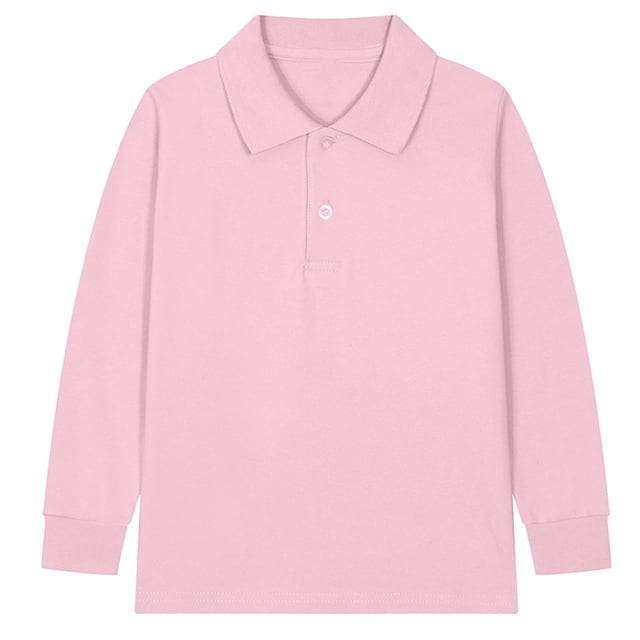 zbxnLI Girls Boys School Uniform Long Sleeve Golf Shirts Button Closure Collared Tops 2-15 Years