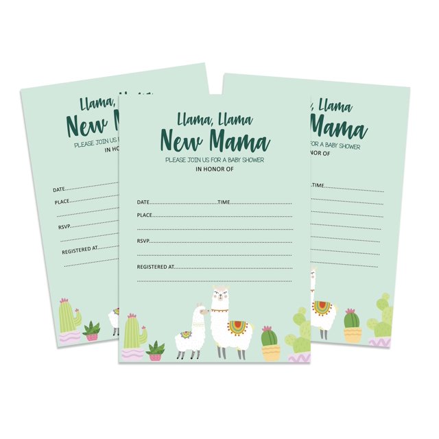 Inkdotpot 30 Cartes d'Invitation Style à Remplir pour Baby Shower Lama Neutre Quant au Genre Invitations Vierges