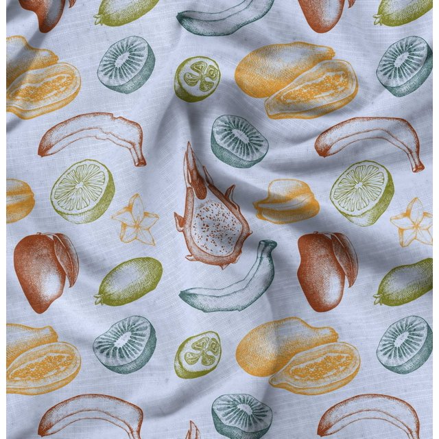 Soimoi Blue Poly Georgette Fabric Mix Fruits Fabric Prints By Yard 42 Inch Wide