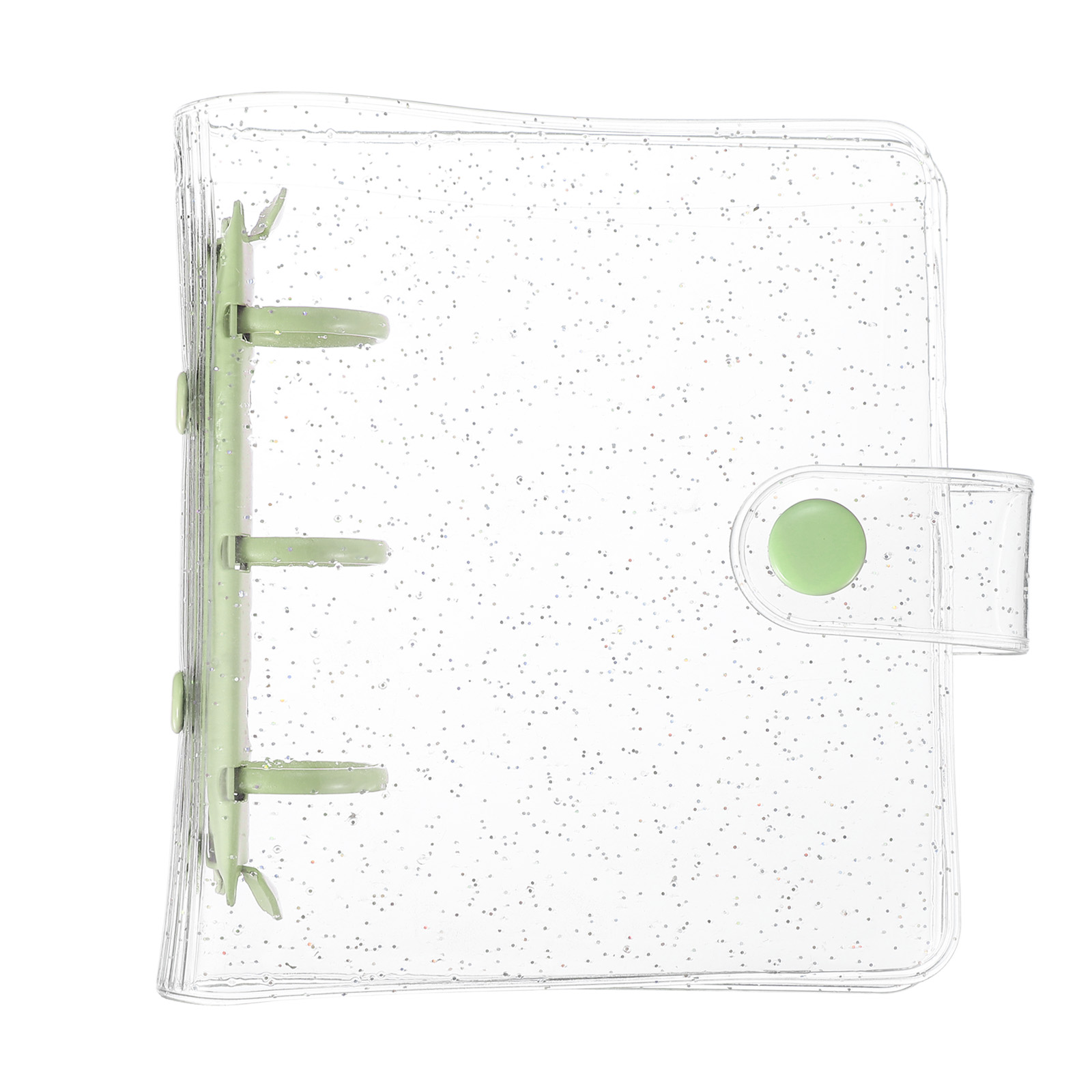 Uxcell Mini Binder Cover, 4.3 Inch Clear Binder Protector 3 Ring Refillable Notebook Binder with Snap Button for Photo Scrapbook Journal Ledger, Green