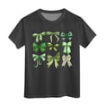 thumbnail image 1 of T-shirts Filles Été Col Rond Manches Courtes Nœud Imprimé Coupe Décontractée Basiques Hauts Filles Noir 10-11 Ans, 1 of 4