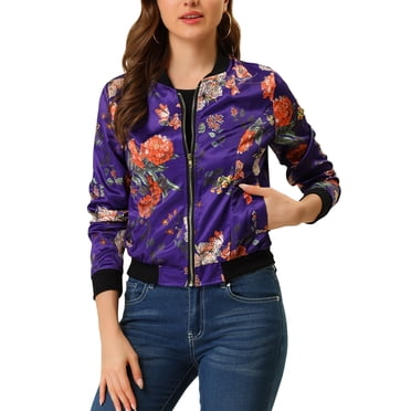 INSPIRE CHIC Blouson Bomber pour Femme Coupe Ajustée Léger à Fermeture Éclair Violet Foncé TP