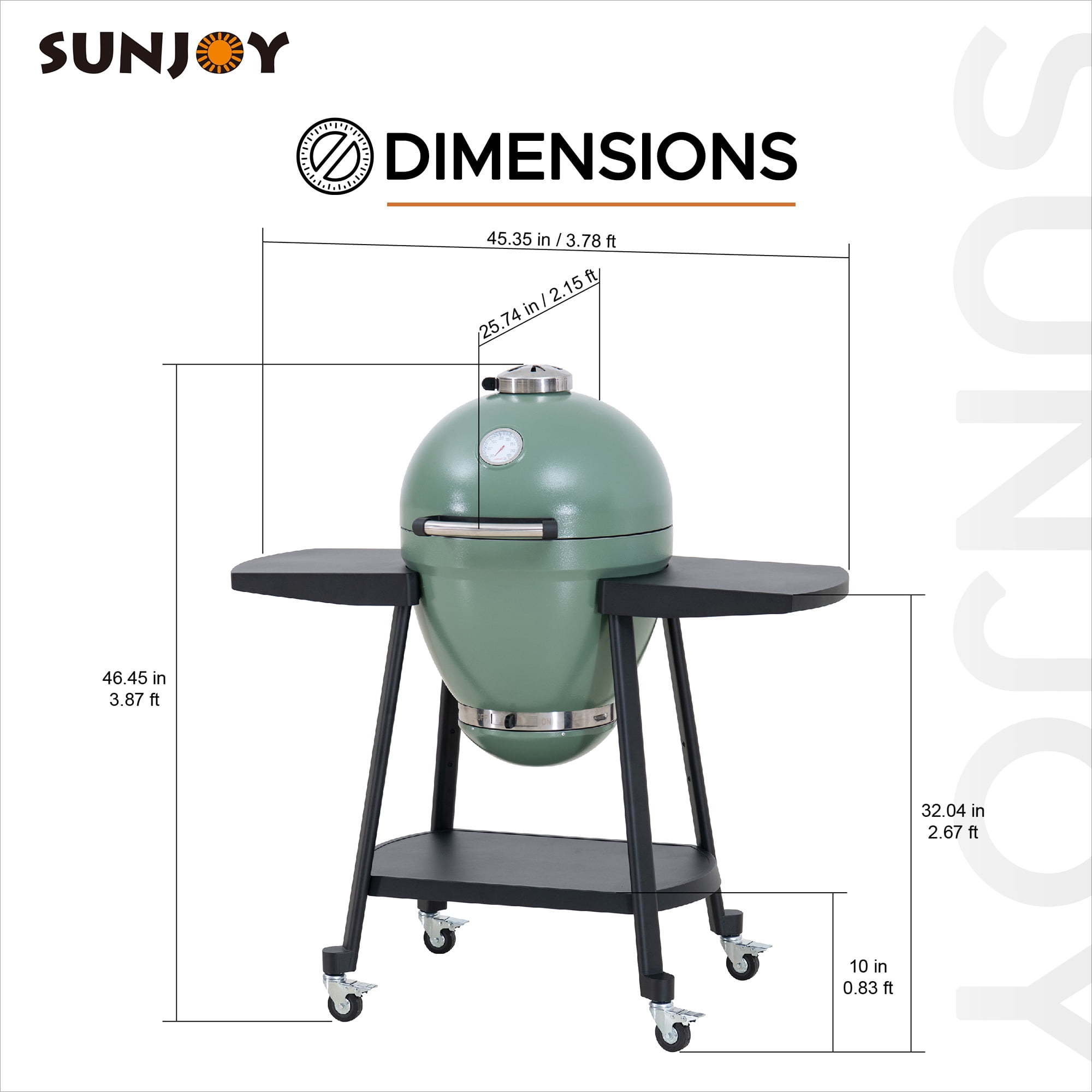 Sunjoy Barbecue au charbon Kamado 20 po – Gril extérieur de style œuf avec pierre à pizza, fonction fumoir, barbecue tout-en-un avec roues