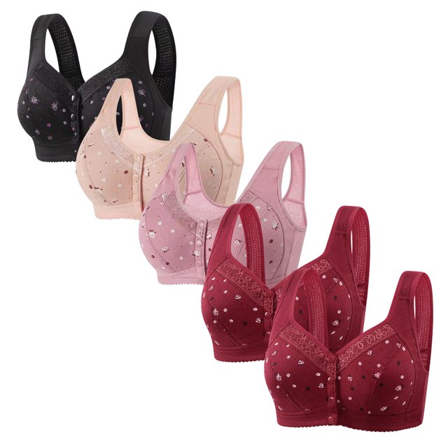 Plebaso Everyday Bras Pack of 5 for Women Front Closure Button Bras No Underwire Full Coverage Bralettes