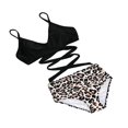 thumbnail image 3 of Female Two-Piece Bathing Suit  Spaghetti Strap Bikini Tops Leopard Print Bikini Panties Swimsuits Yellow L, 3 of 6