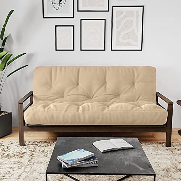 Royal Sleep Products by The Futon Factory 8 inch Foam Futon Mattress - Solid Khaki Fabric - Queen Size - CertiPUR Certified Foams - Made in USA - (Frame not Included)